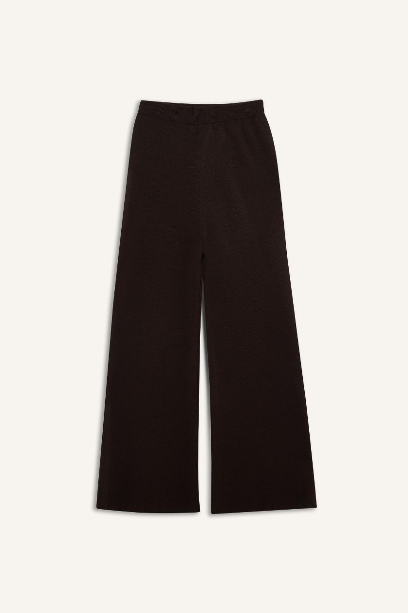 Woman Brown Wide Leg Knitwear Trousers