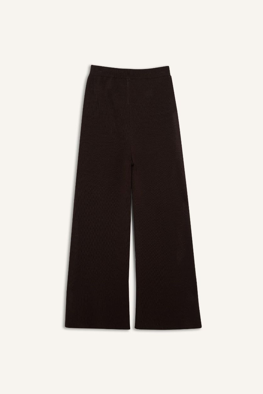 Woman Brown Wide Leg Knitwear Trousers