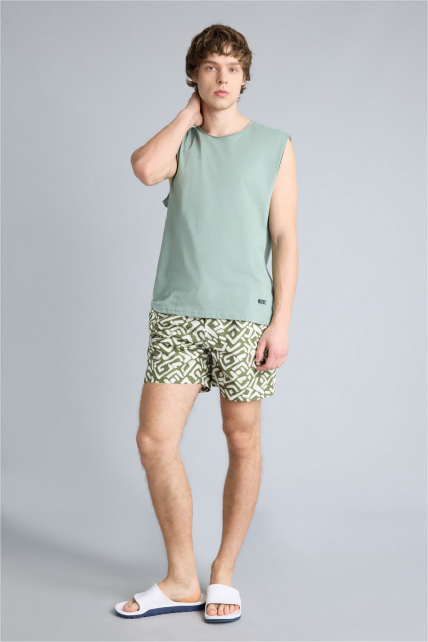MAN Khaki Printed Swim Shorts
