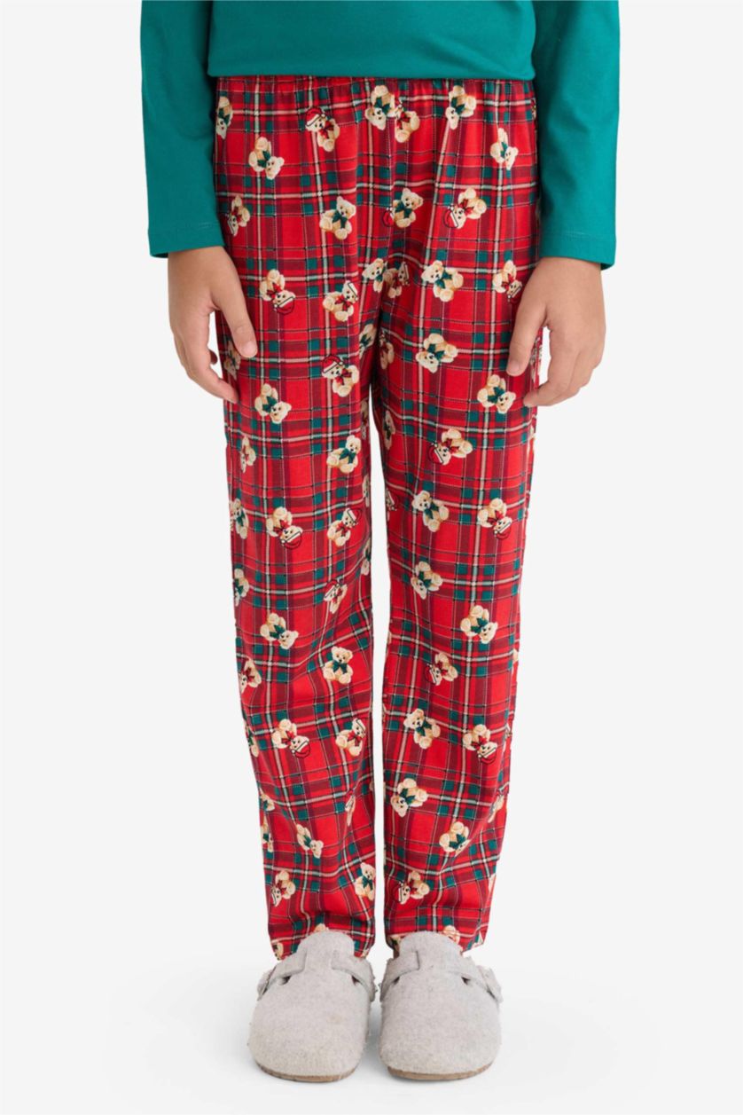 Erkek Çocuk - Genç Erkek Kırmızı %100 Pamuklu Desenli Beli Lastikli Pijama Takımı Erkek Çocuk