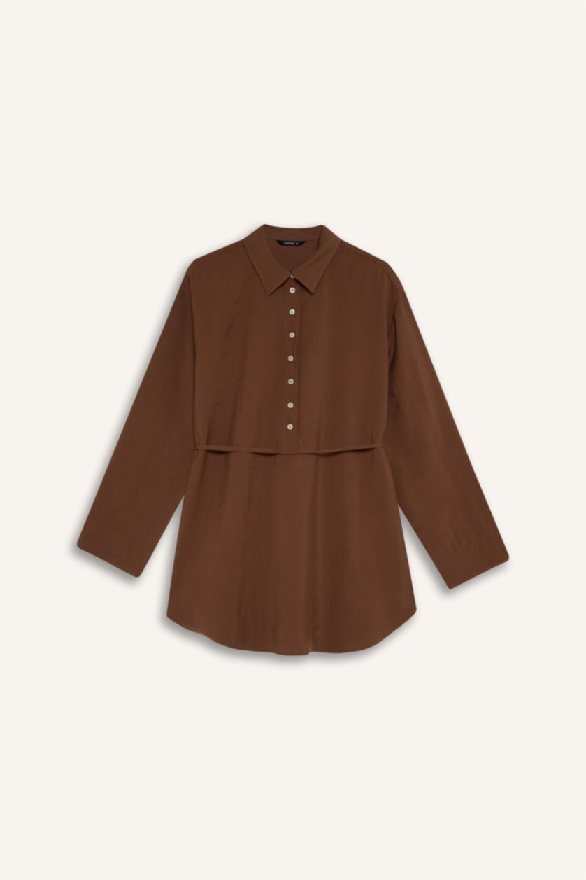 Woman Brown Regular Fit modal Long Sleeve Tunic