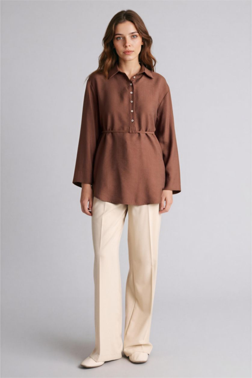 WOMAN Brown Regular Fit modal Long Sleeve Tunic