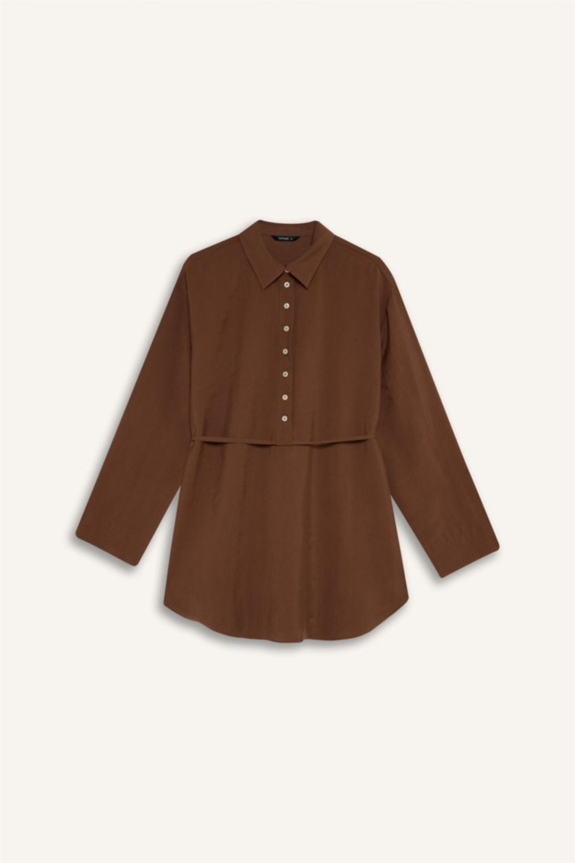 WOMAN Brown Regular Fit modal Long Sleeve Tunic