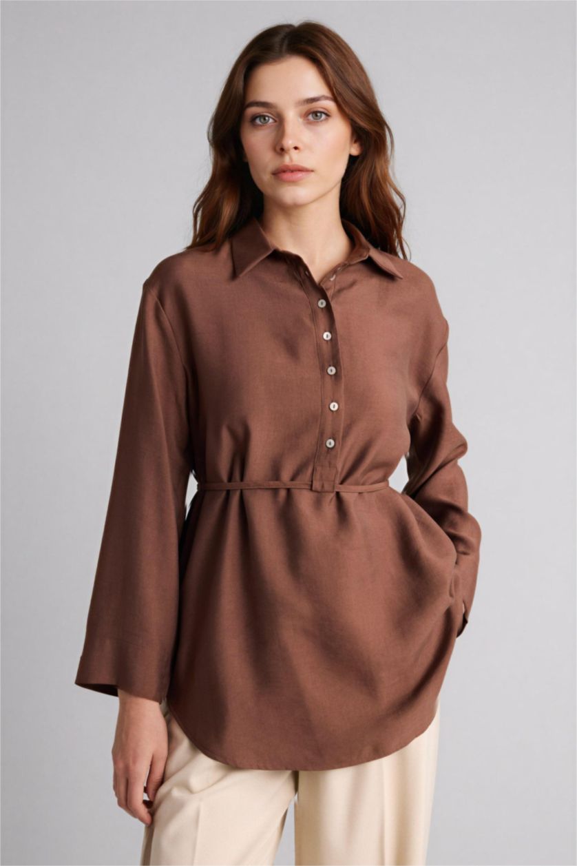 WOMAN Brown Regular Fit modal Long Sleeve Tunic