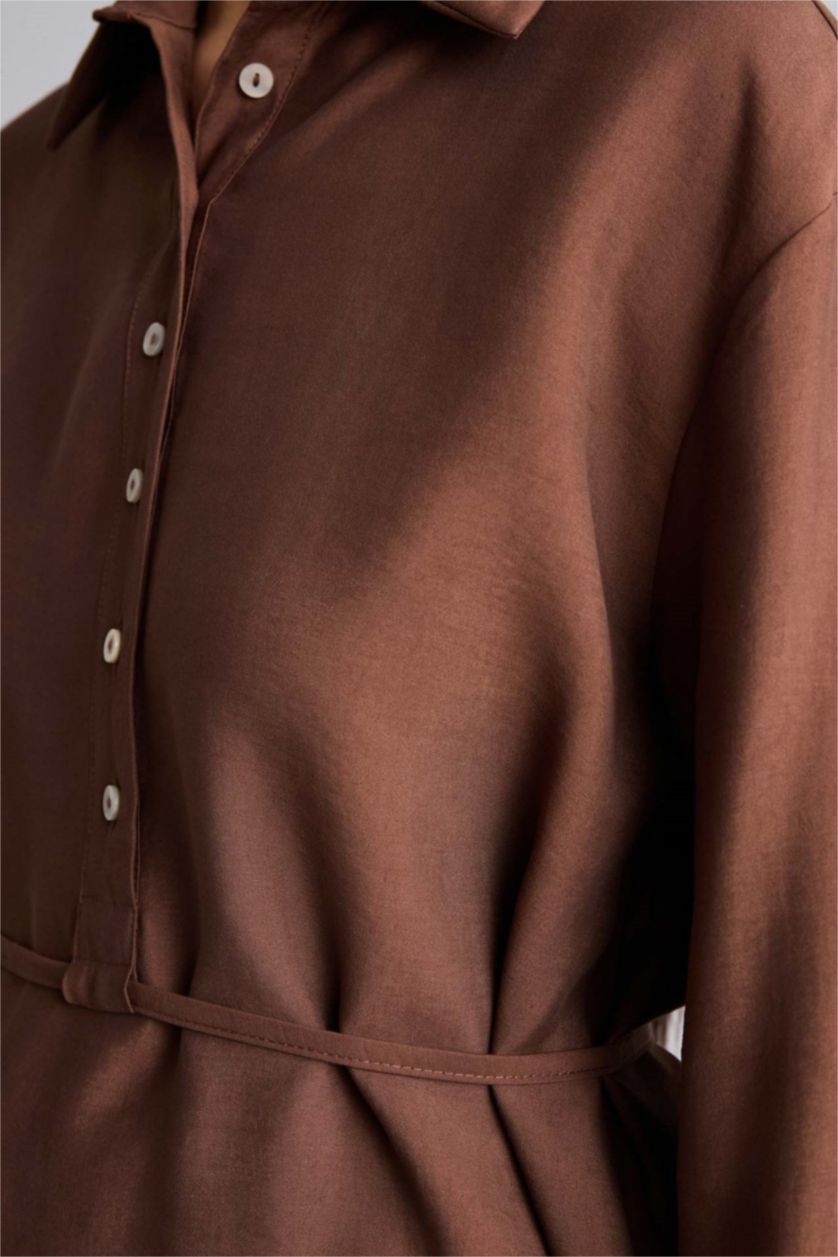 WOMAN Brown Regular Fit modal Long Sleeve Tunic