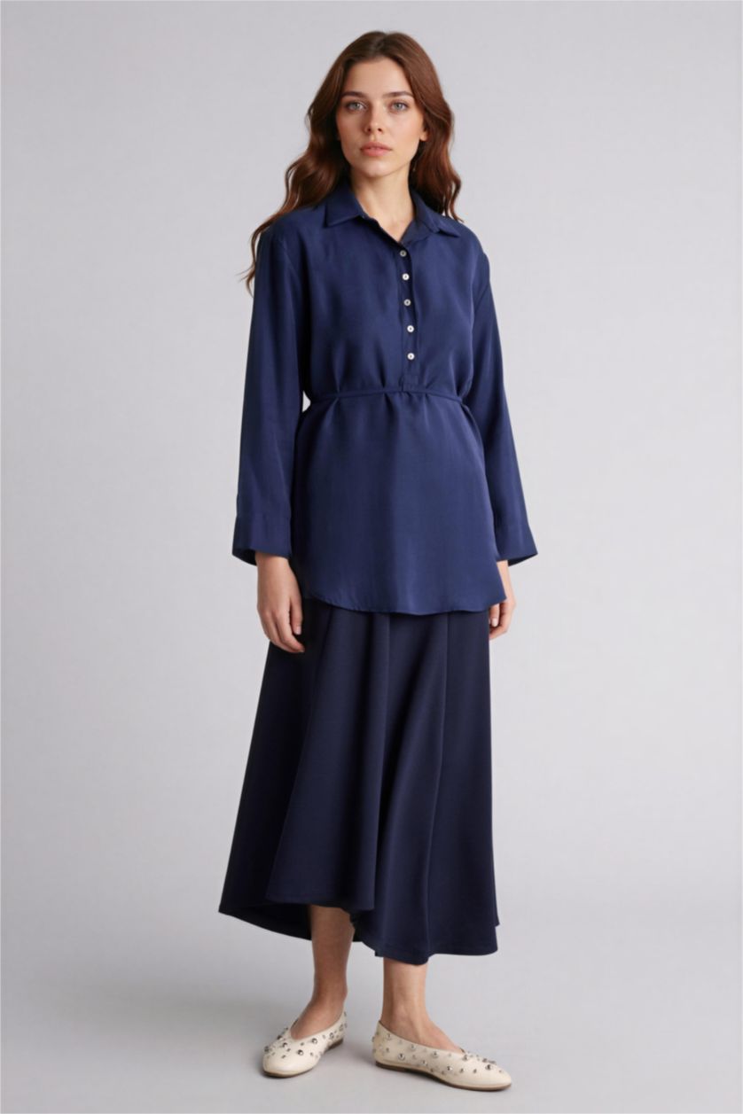 WOMAN NAVY Regular Fit modal Long Sleeve Tunic
