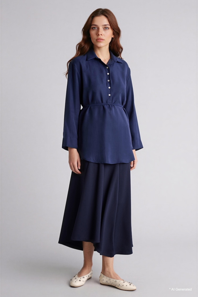 WOMAN NAVY Regular Fit modal Long Sleeve Tunic