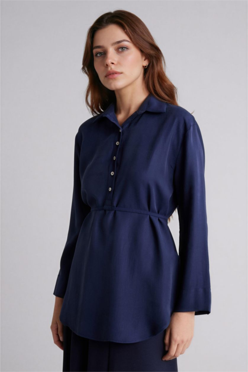 WOMAN NAVY Regular Fit modal Long Sleeve Tunic