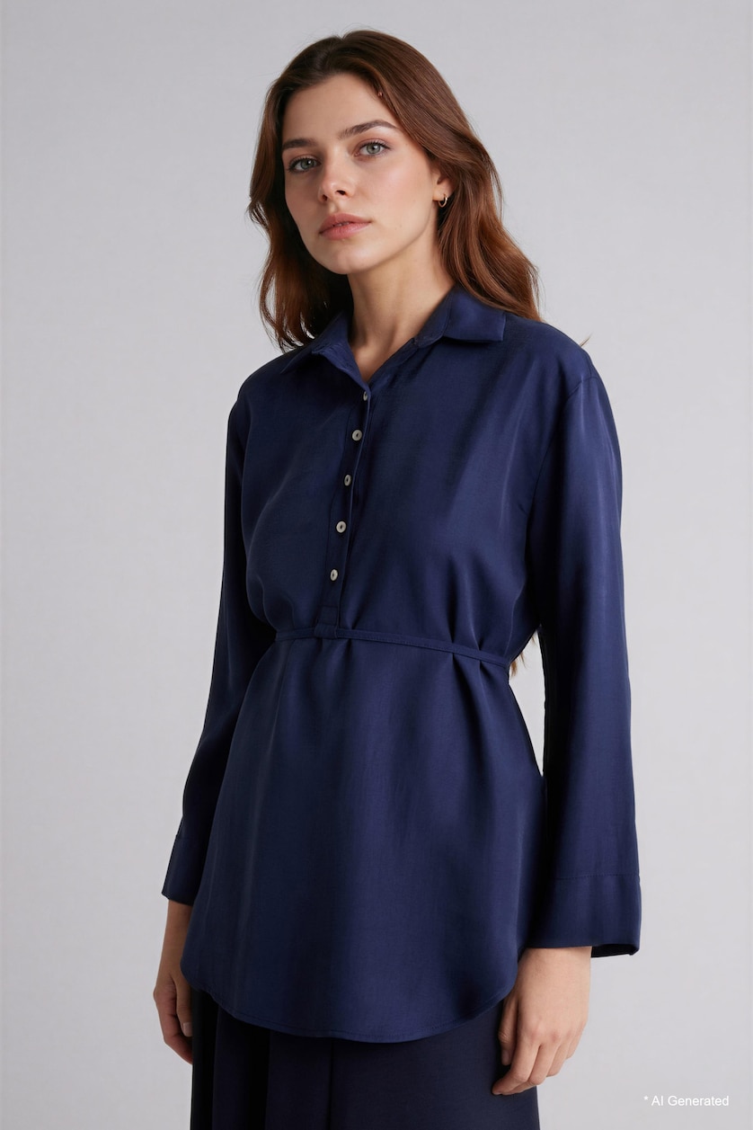 WOMAN NAVY Regular Fit modal Long Sleeve Tunic