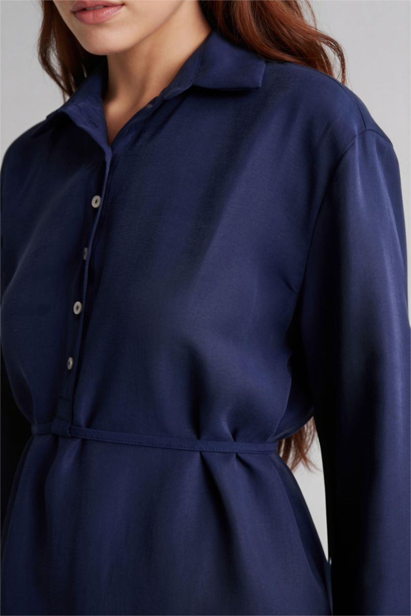 WOMAN NAVY Regular Fit modal Long Sleeve Tunic