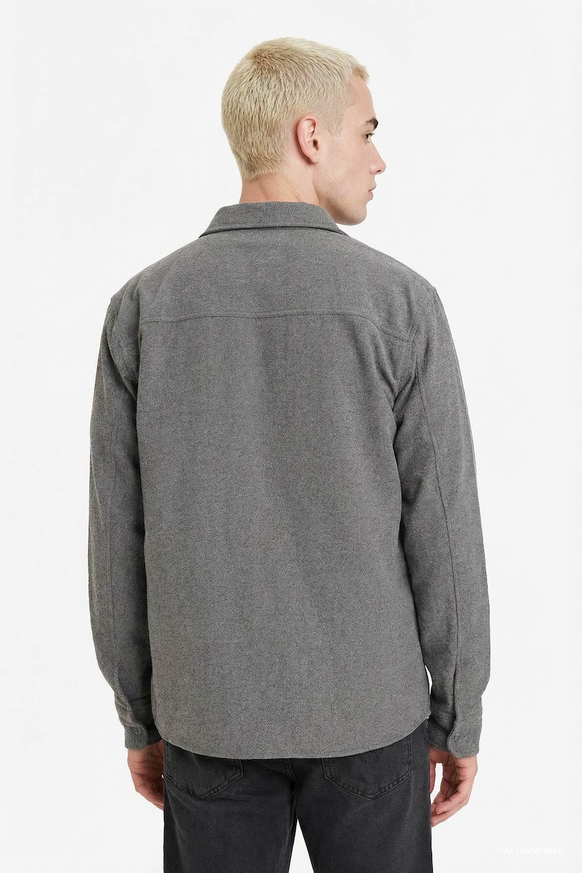 MAN Anthracite Regular Fit Long Sleeve Wool Look Shirt