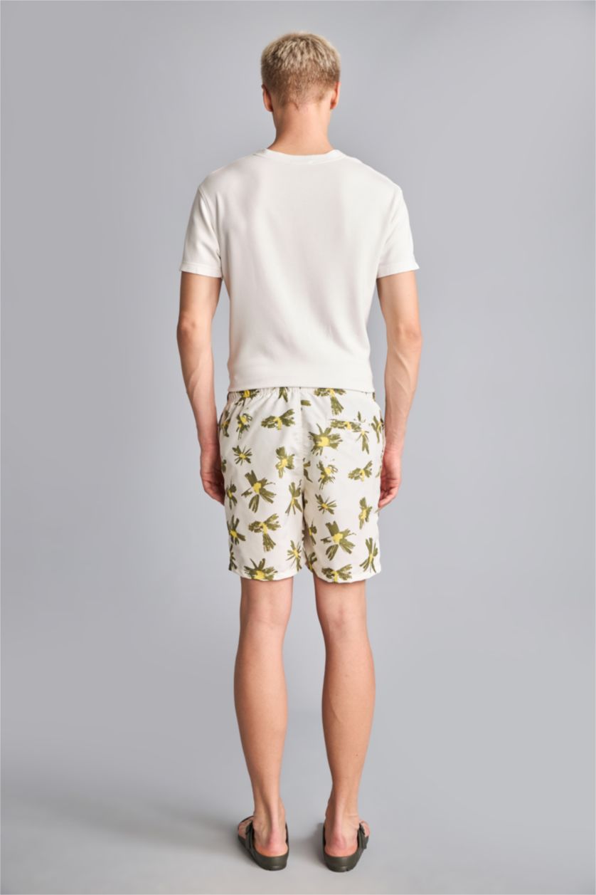 Men Ecru Regular Fit Swim Shorts