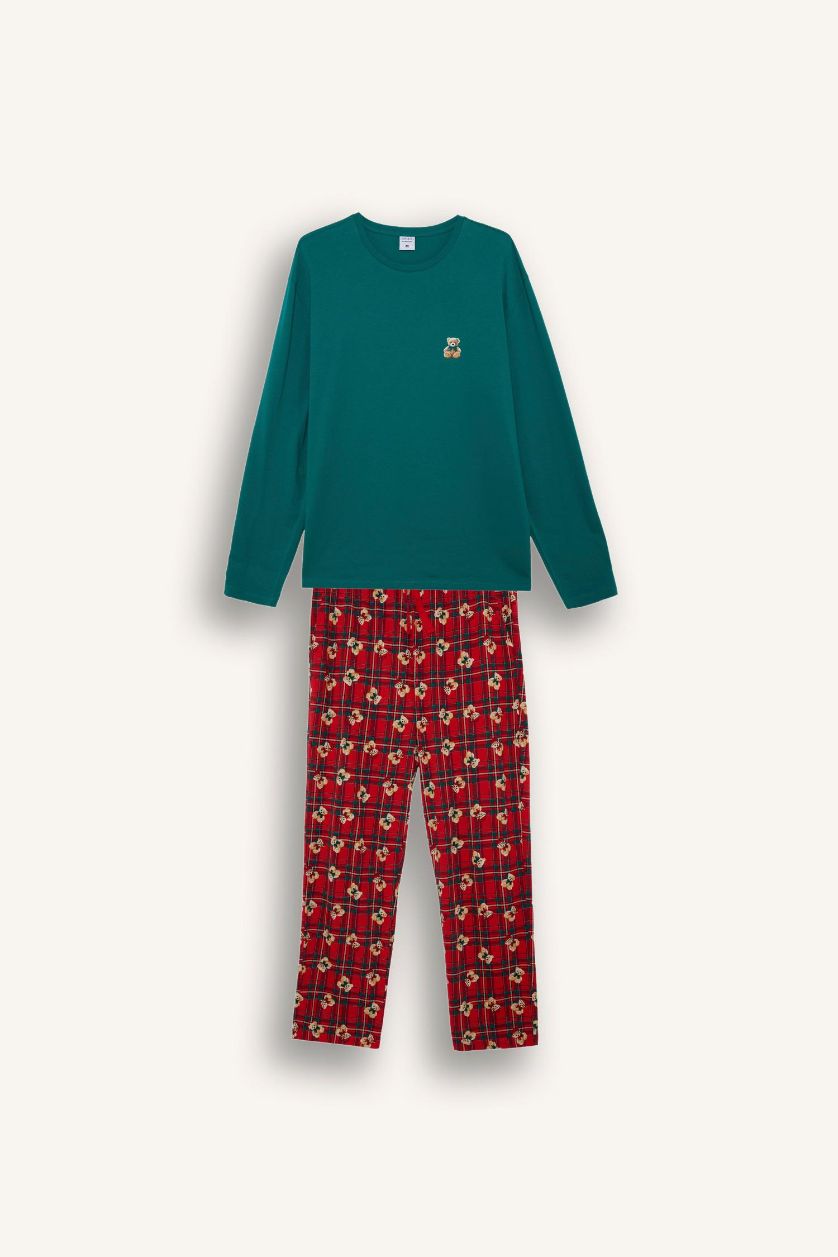 رجال أحمر سيت قصة عادية ردن طويل - قطعتين