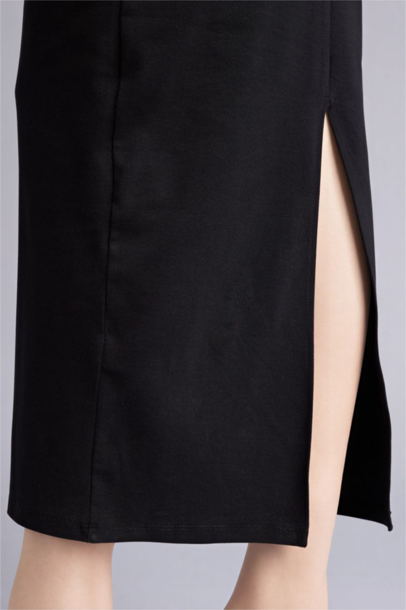 Женщины Черный Облегающее платье миди в рубчик Bodycon без рукавов с квадратным вырезом