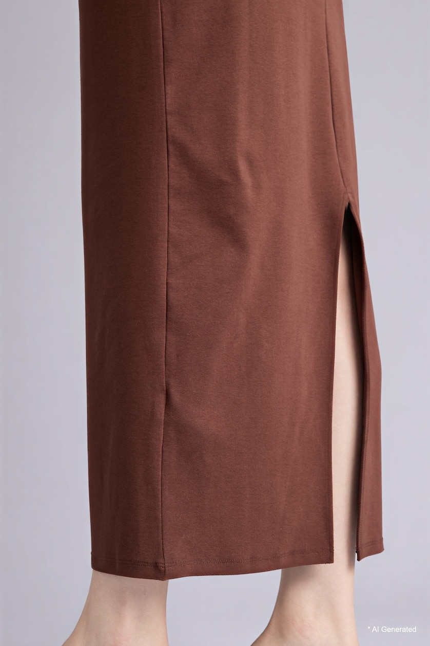 WOMAN Brown Bodycon Square Collar Ribana Midi Dress