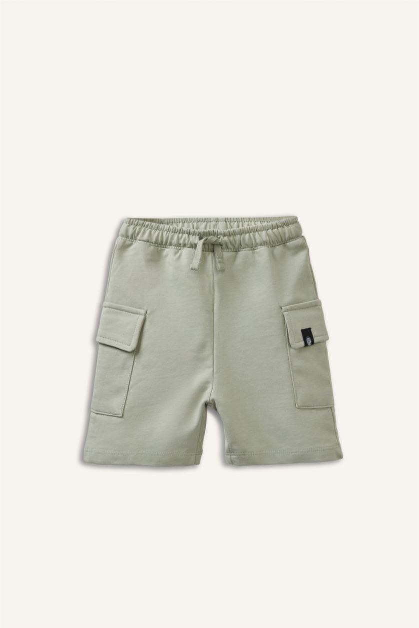 Erkek Bebek Açık Haki Beli Lastikli 2'li Şort Erkek Bebek