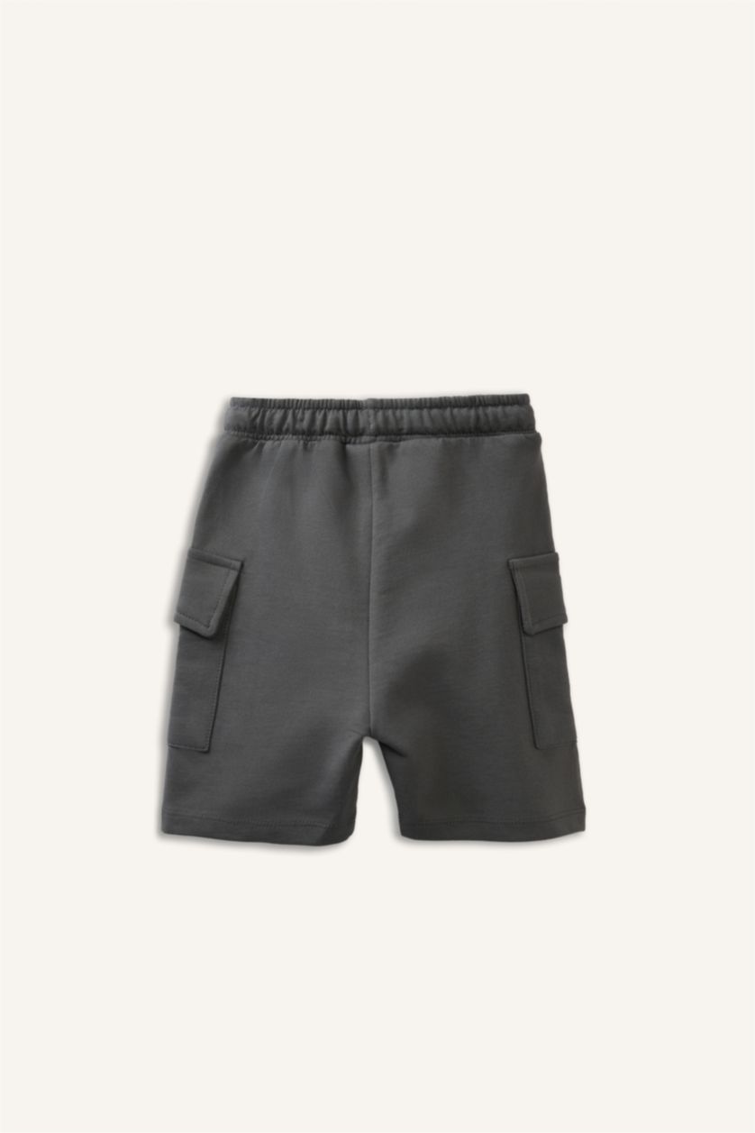 Erkek Bebek Açık Haki Beli Lastikli 2'li Şort Erkek Bebek