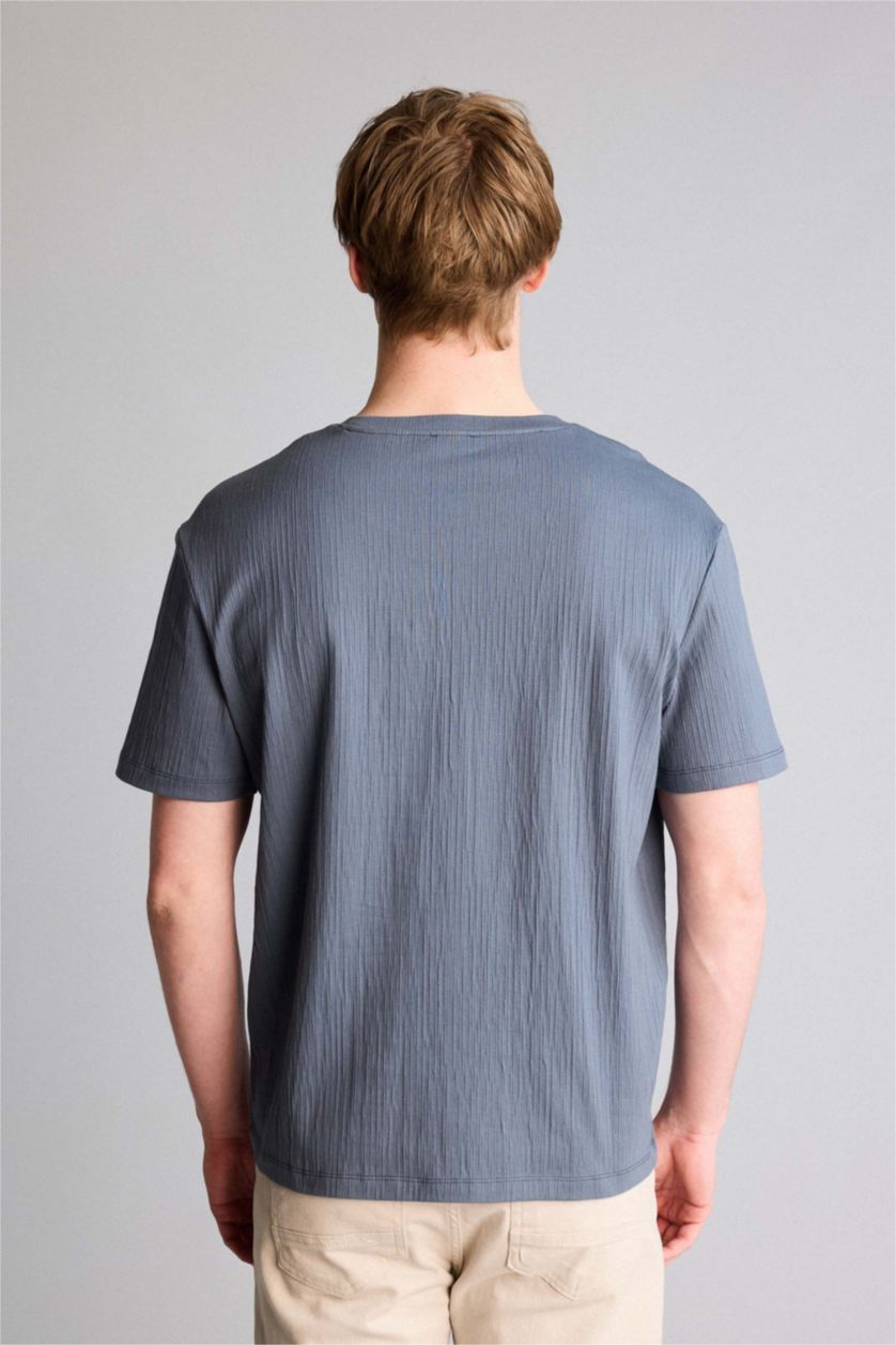 Ерлер индиго Regular Fit дөңгелек жағалы қысқа жеңді футболка