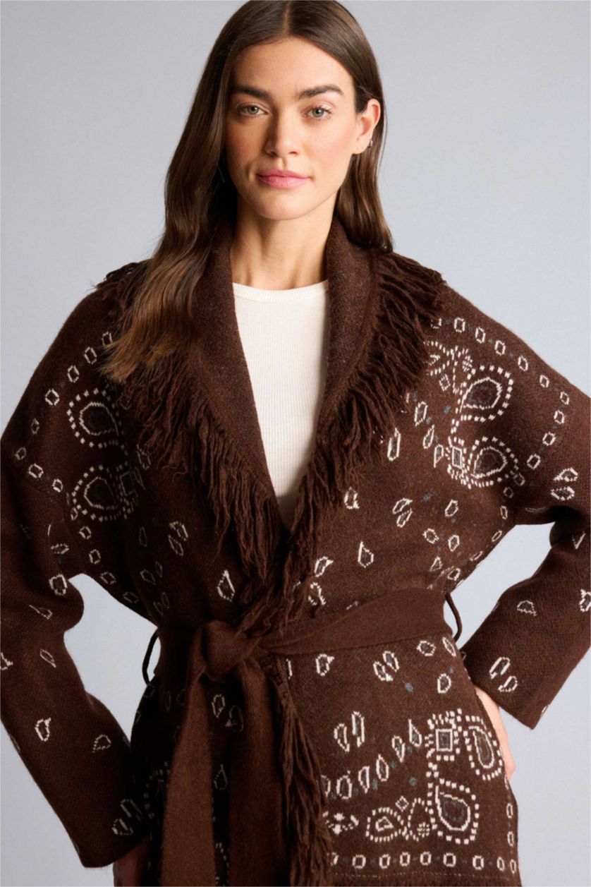 Woman Brown Oversize Fit Shawl Collar Knitwear Cardigan