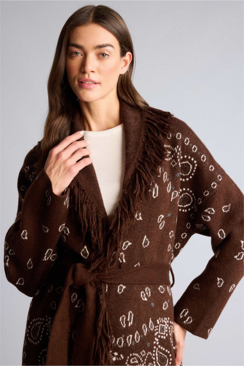 Woman Brown Oversize Fit Shawl Collar Knitwear Cardigan