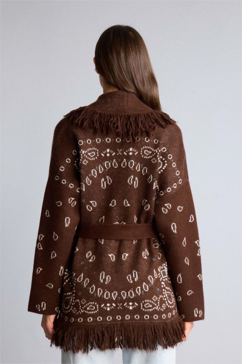 Woman Brown Oversize Fit Shawl Collar Knitwear Cardigan