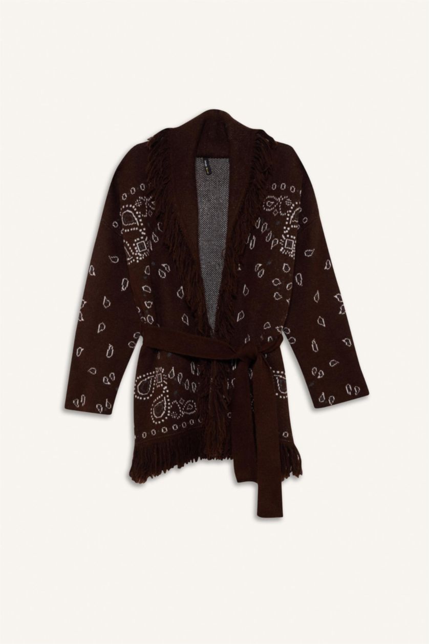 Woman Brown Oversize Fit Shawl Collar Knitwear Cardigan