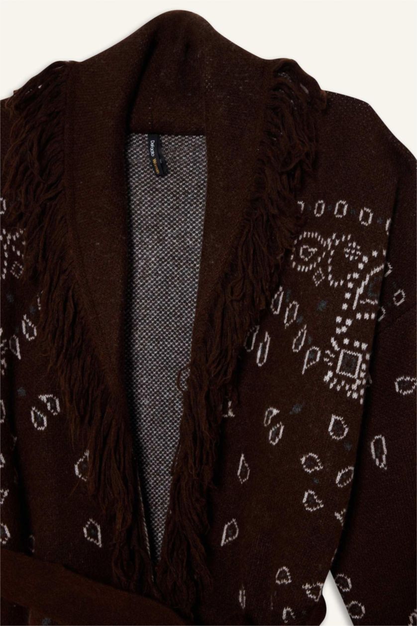 Woman Brown Oversize Fit Shawl Collar Knitwear Cardigan