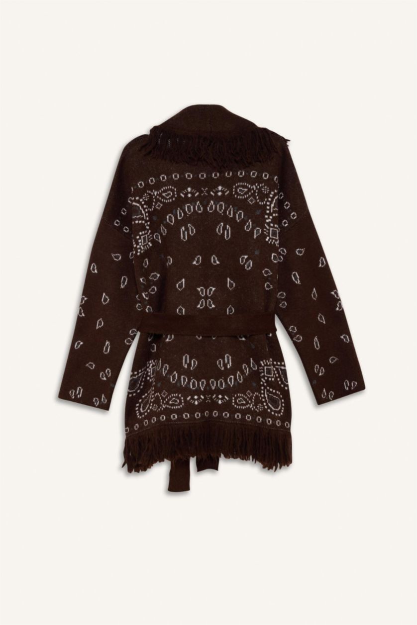Woman Brown Oversize Fit Shawl Collar Knitwear Cardigan