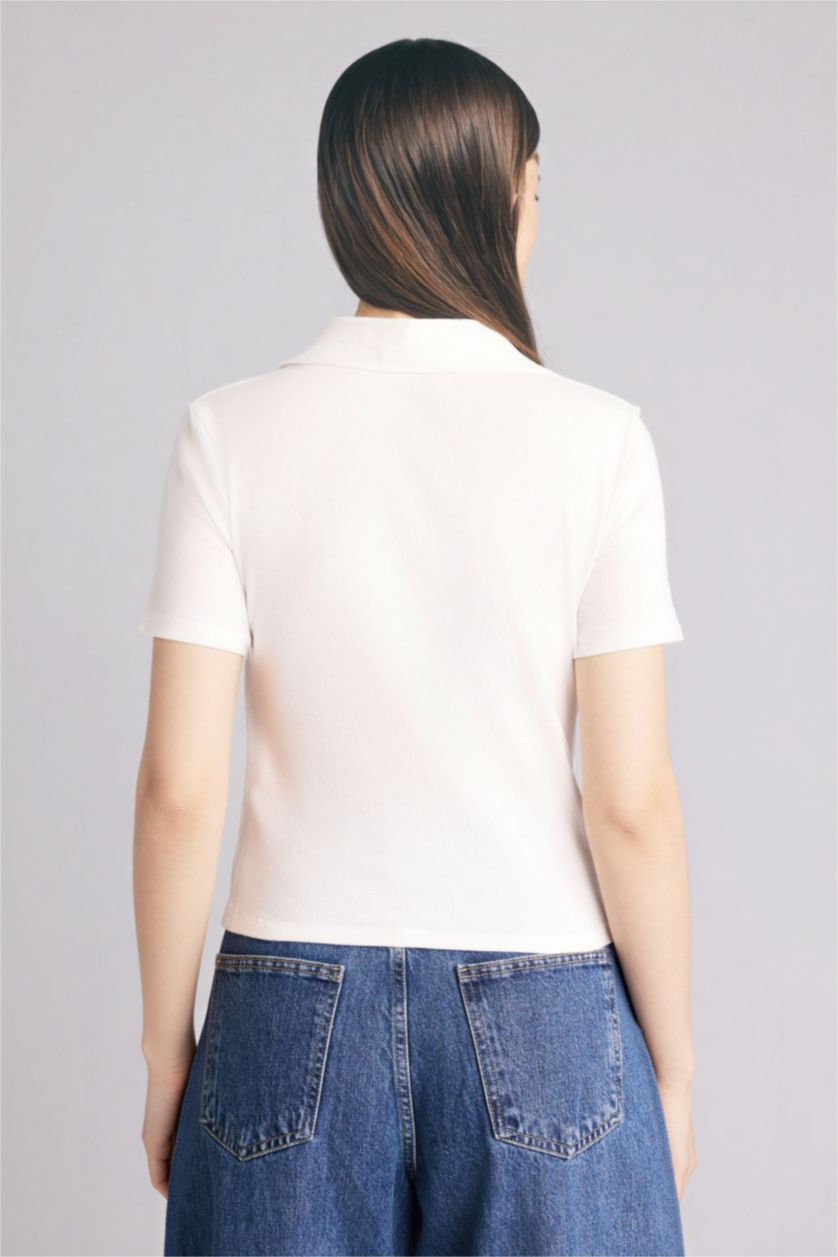 حريمي بيج فاتح تيشيرت بولو نص كم سليم فيت مضلع