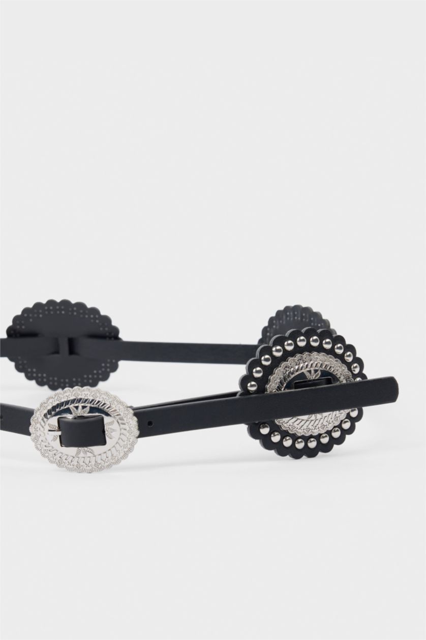 Kadın Siyah Suni Deri Elbise Kemeri