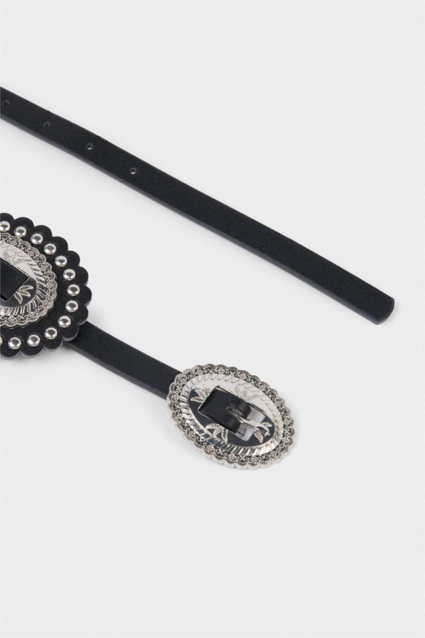 Kadın Siyah Suni Deri Elbise Kemeri