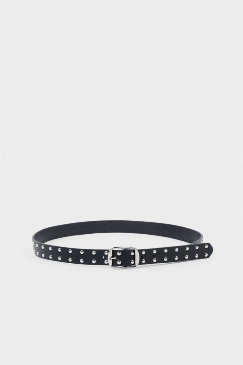 Women Black Woman Animal Print Oval Buckle Faux Leather
