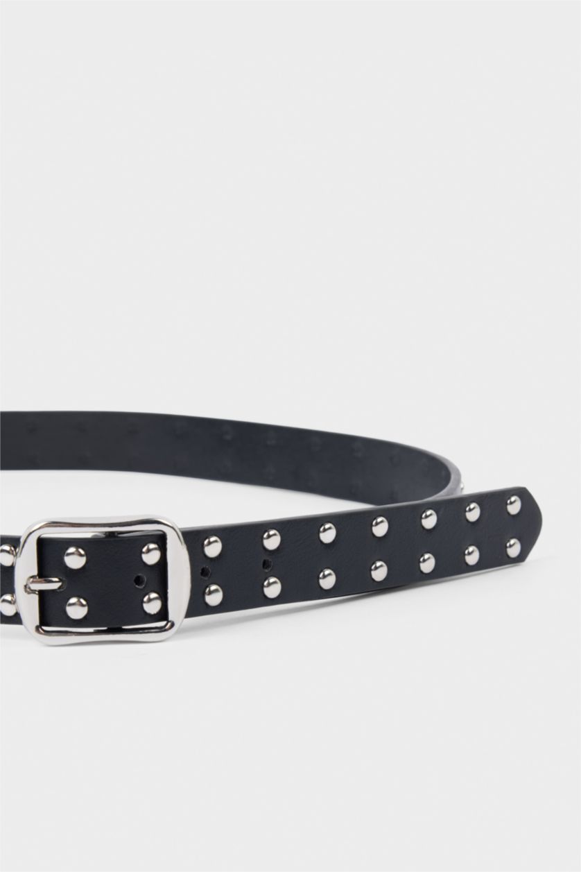 Women Black Woman Animal Print Oval Buckle Faux Leather