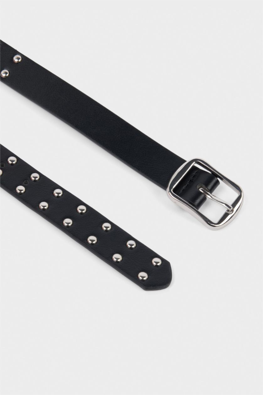 Women Black Woman Animal Print Oval Buckle Faux Leather