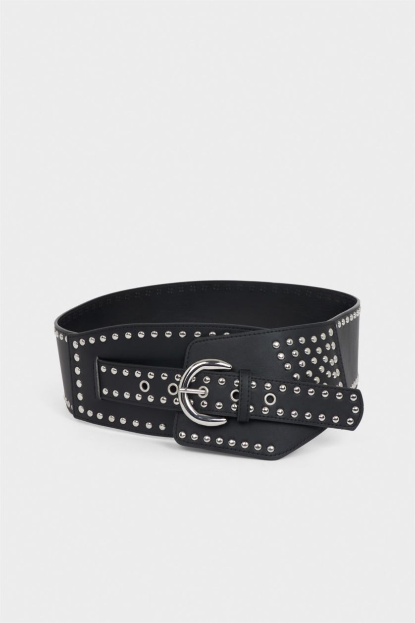 Kadın Siyah Kadın Oval Toka Suni Deri Günlük Kemer