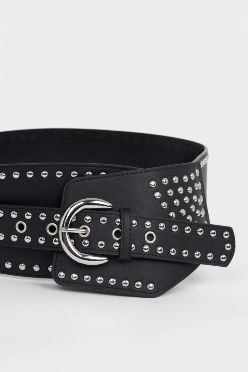 Kadın Siyah Kadın Oval Toka Suni Deri Günlük Kemer