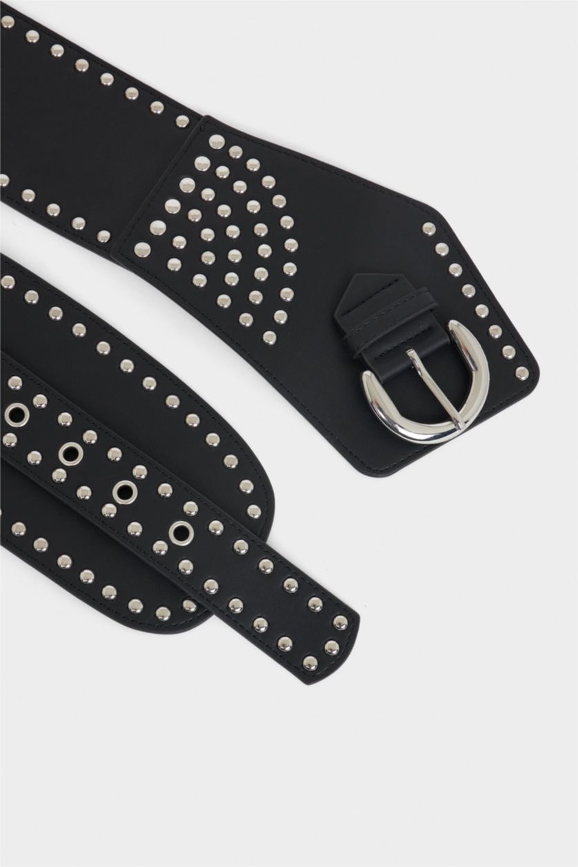 Kadın Siyah Kadın Oval Toka Suni Deri Günlük Kemer