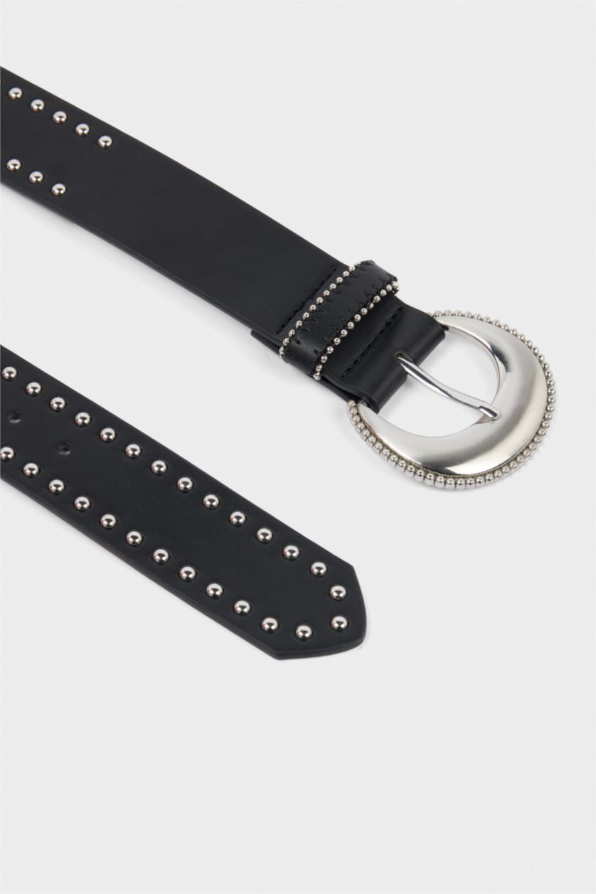 Kadın Siyah Kadın Hayvan Baskılı Oval Toka Suni Deri Günlük Kemer