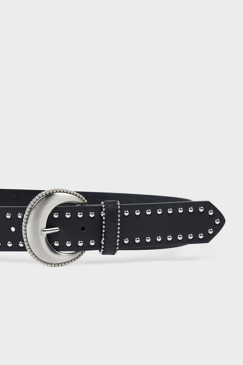 WOMAN Black Woman Animal Print Oval Buckle Faux Leather