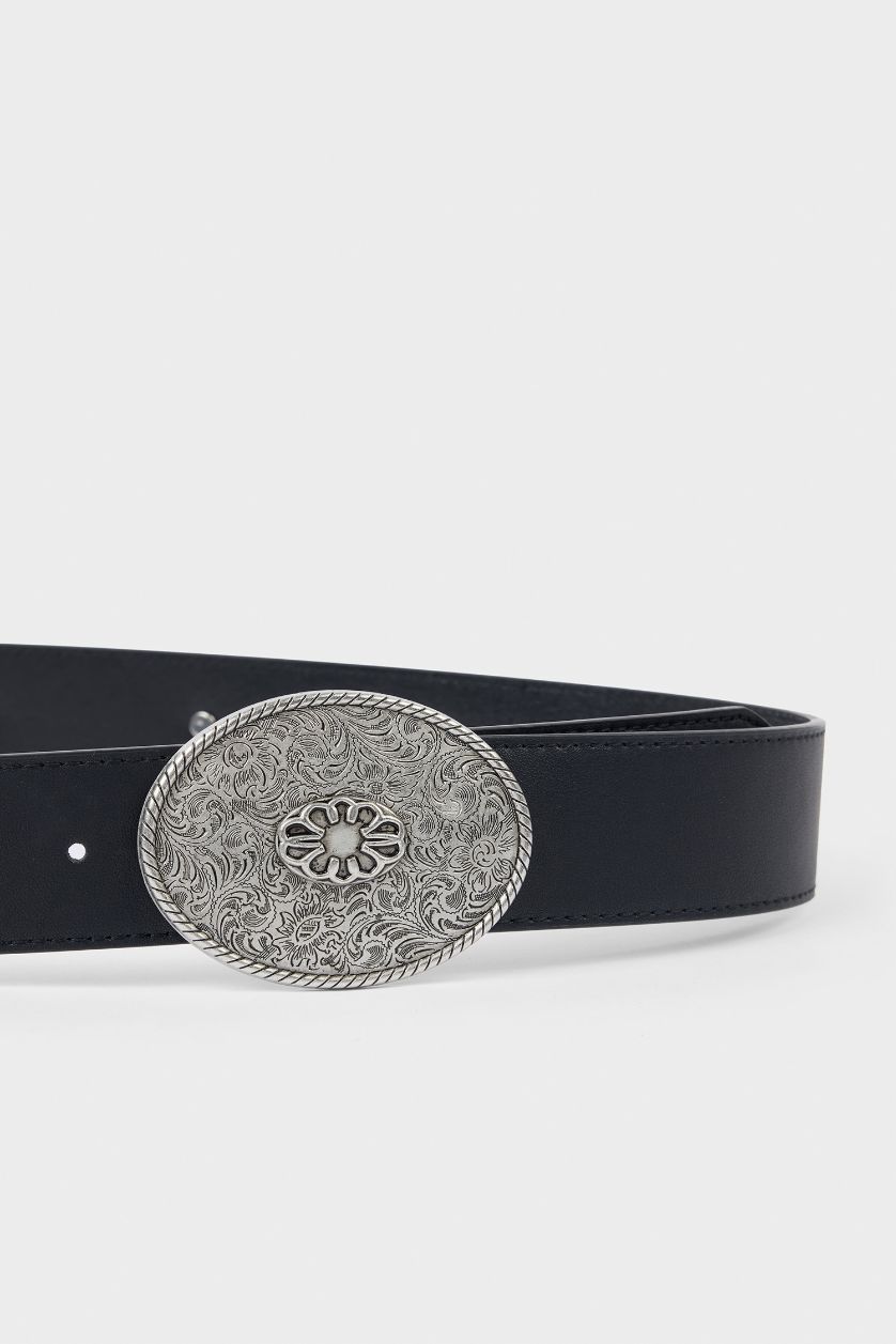 Kadın Siyah Kadın Hayvan Baskılı Büyük Toka Suni Deri Günlük Kemer