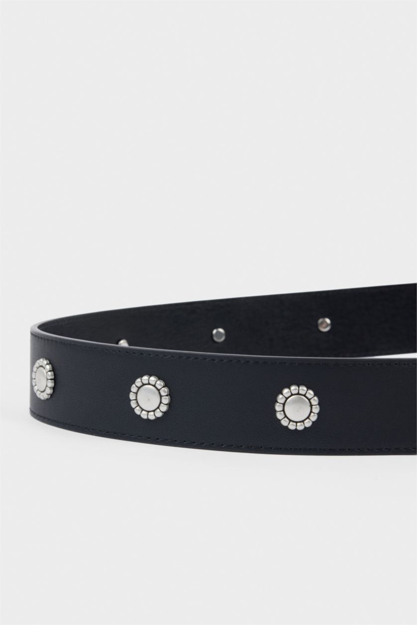 Kadın Siyah Kadın Hayvan Baskılı Büyük Toka Suni Deri Günlük Kemer