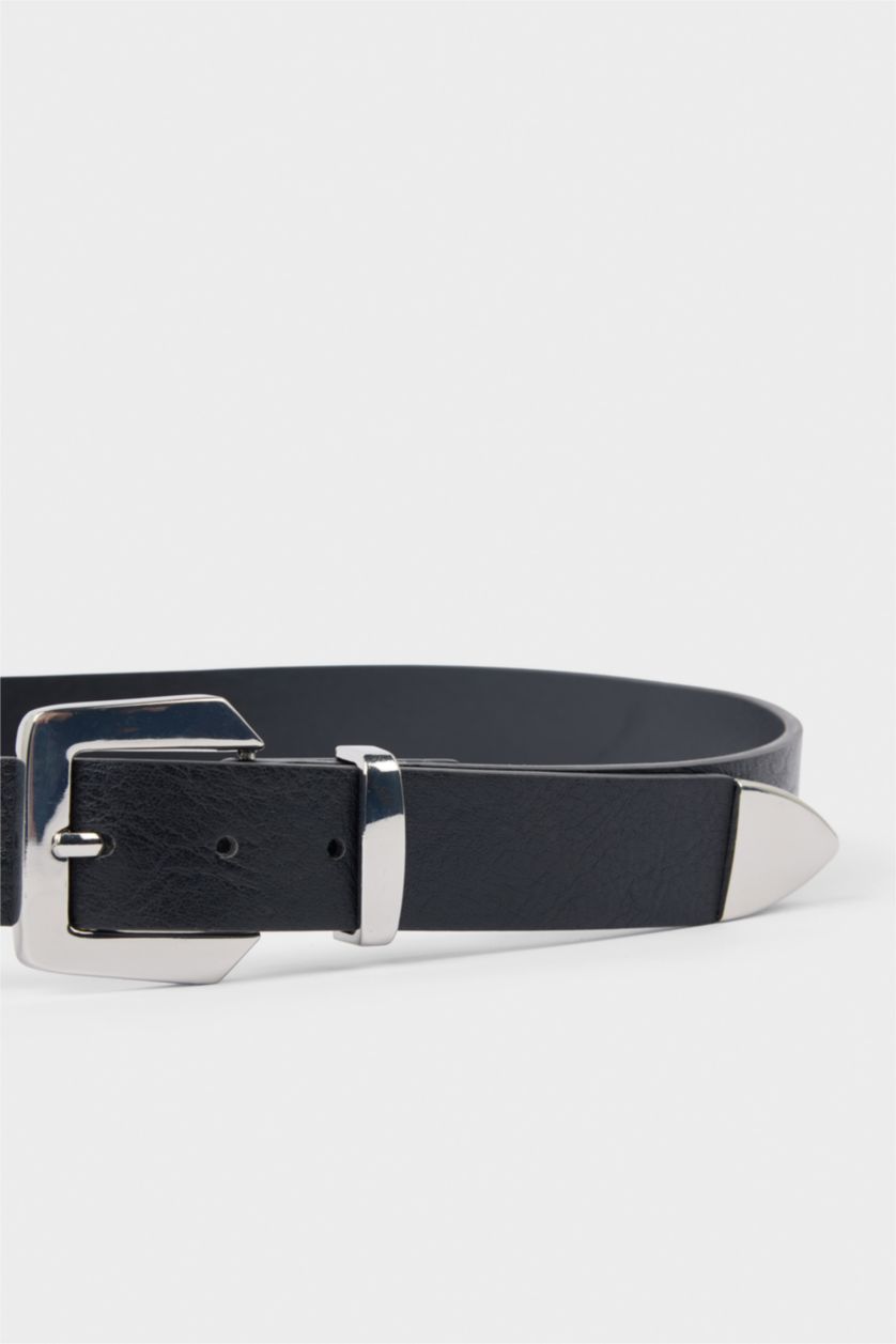 Kadın Siyah Kadın Dikdörtgen Toka Suni Deri Günlük Kemer