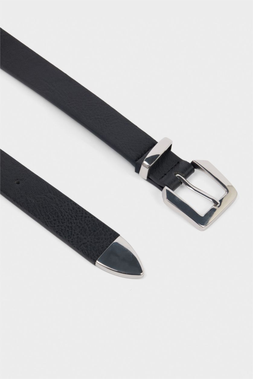 Kadın Siyah Kadın Dikdörtgen Toka Suni Deri Günlük Kemer