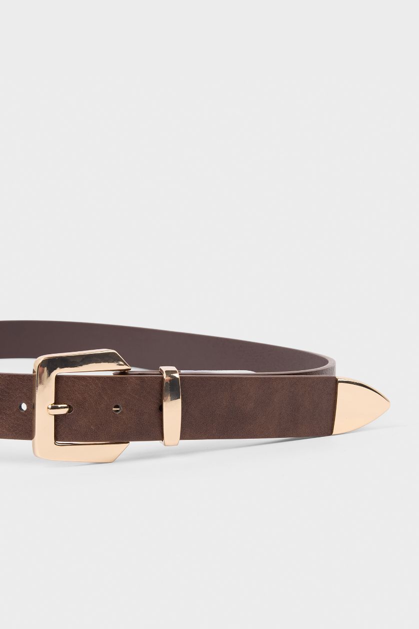 Kadın Koyu Kahve Kadın Dikdörtgen Toka Suni Deri Günlük Kemer