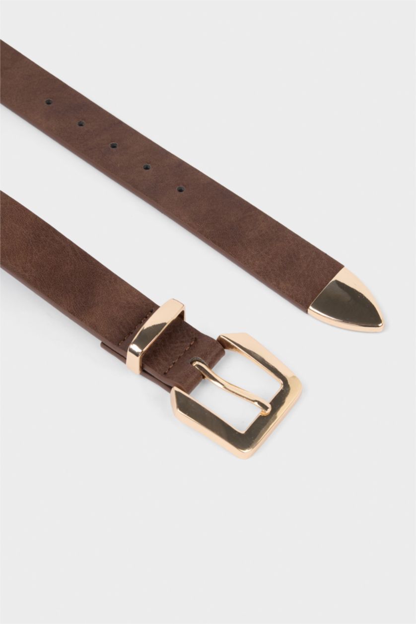 Kadın Koyu Kahve Kadın Dikdörtgen Toka Suni Deri Günlük Kemer