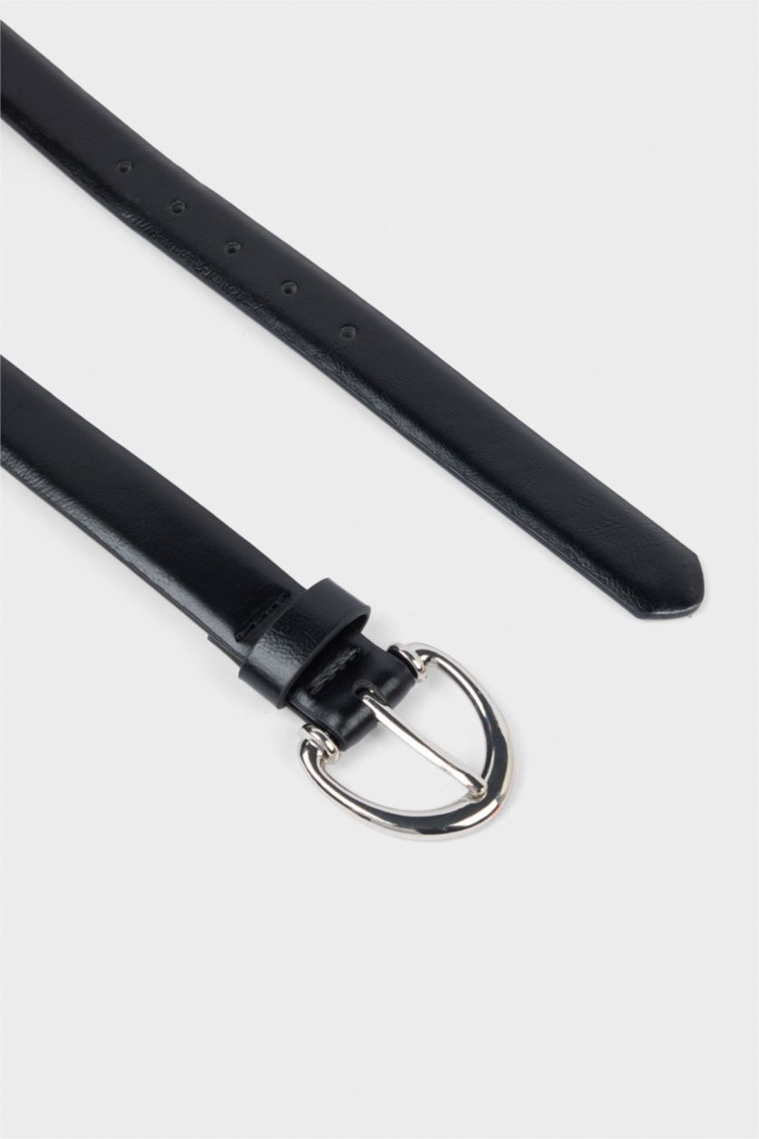 Kadın Siyah Kadın Dikdörtgen Toka Suni Deri Günlük Kemer