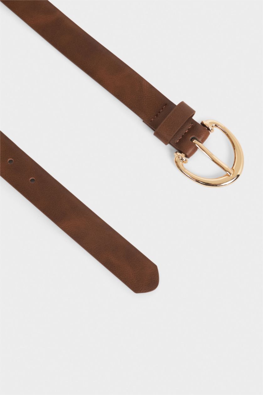 Kadın Kahve Kadın Dikdörtgen Toka Suni Deri Günlük Kemer