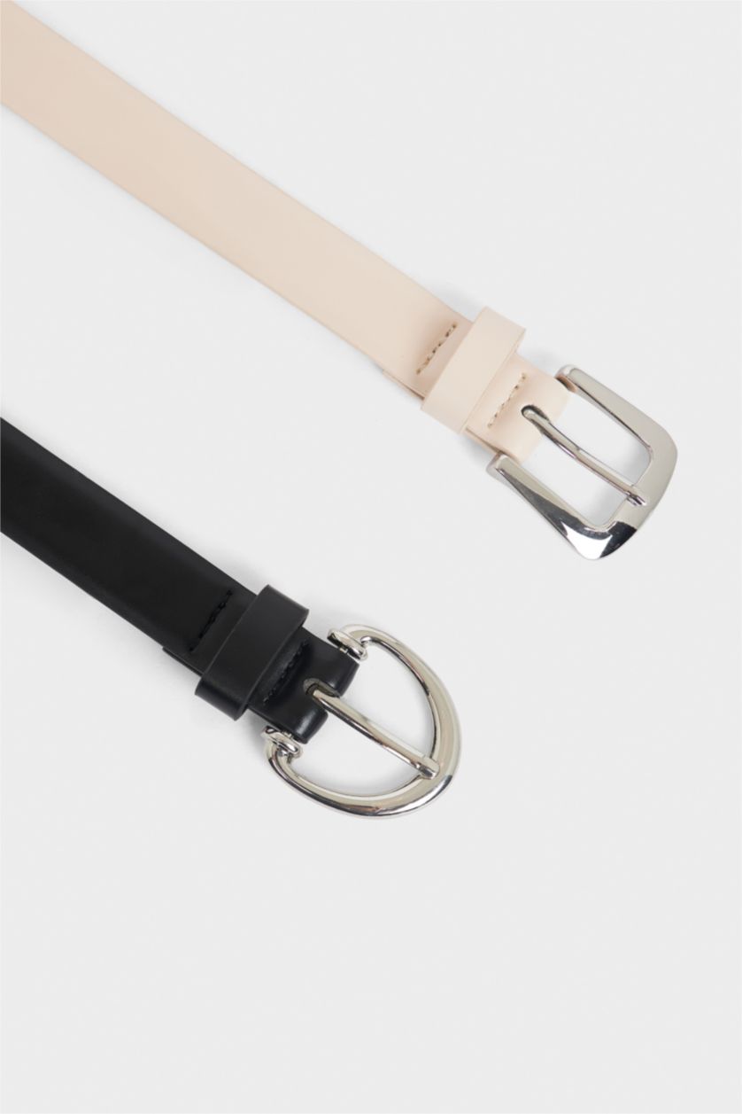 Kadın Karma Kadın Dikdörtgen Toka Suni Deri 2'li Klasik Kemer