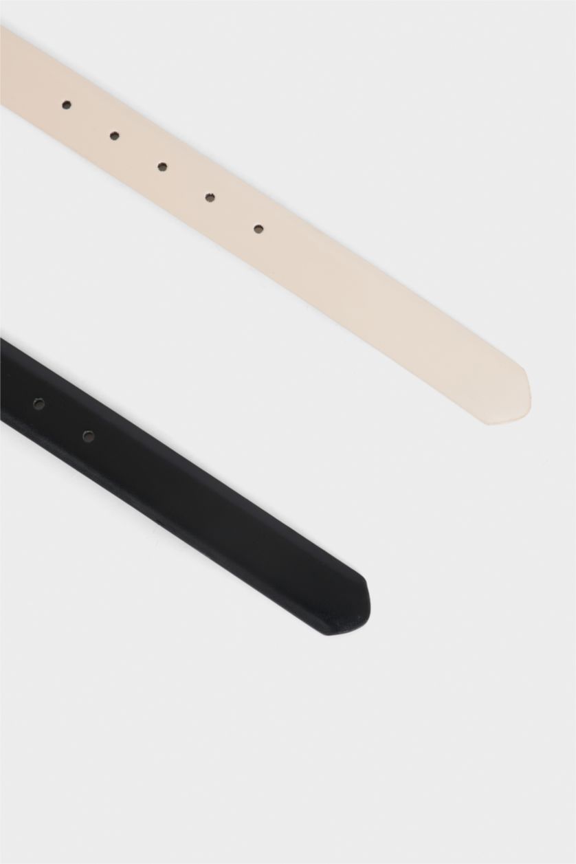 Kadın Karma Kadın Dikdörtgen Toka Suni Deri 2'li Klasik Kemer