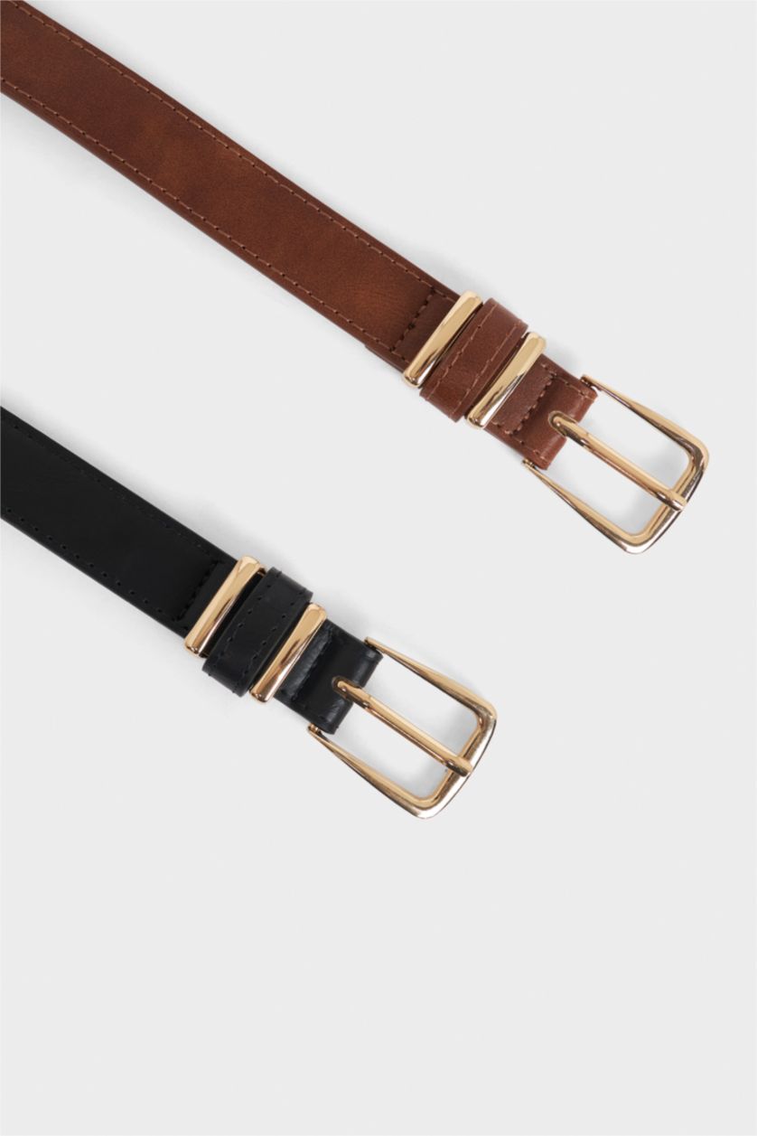 Kadın Karma Kadın Dikdörtgen Toka Suni Deri 2'li Klasik Kemer